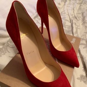 Brand New Christian Louboutin Red Velour Pumps